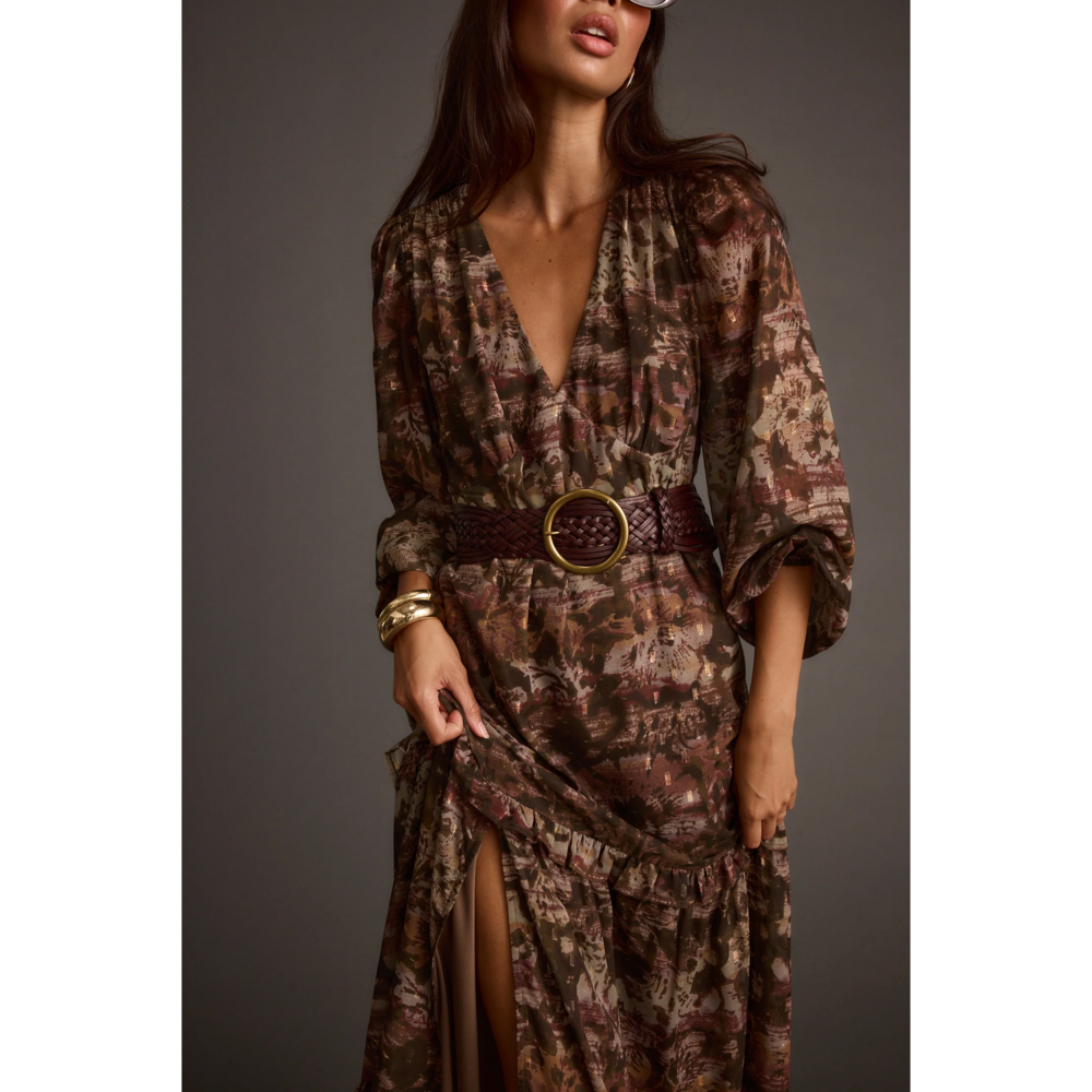12th Tribe Raindance Floral Long Sleeved Maxi Dress in Brown - Picture 4 of 5